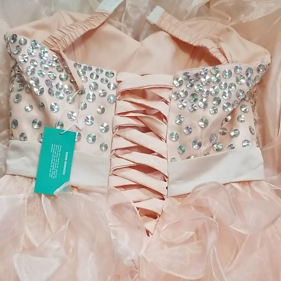 New! Strapless Spiral Ruffle Bling Prom Gown - Picture 8 of 8